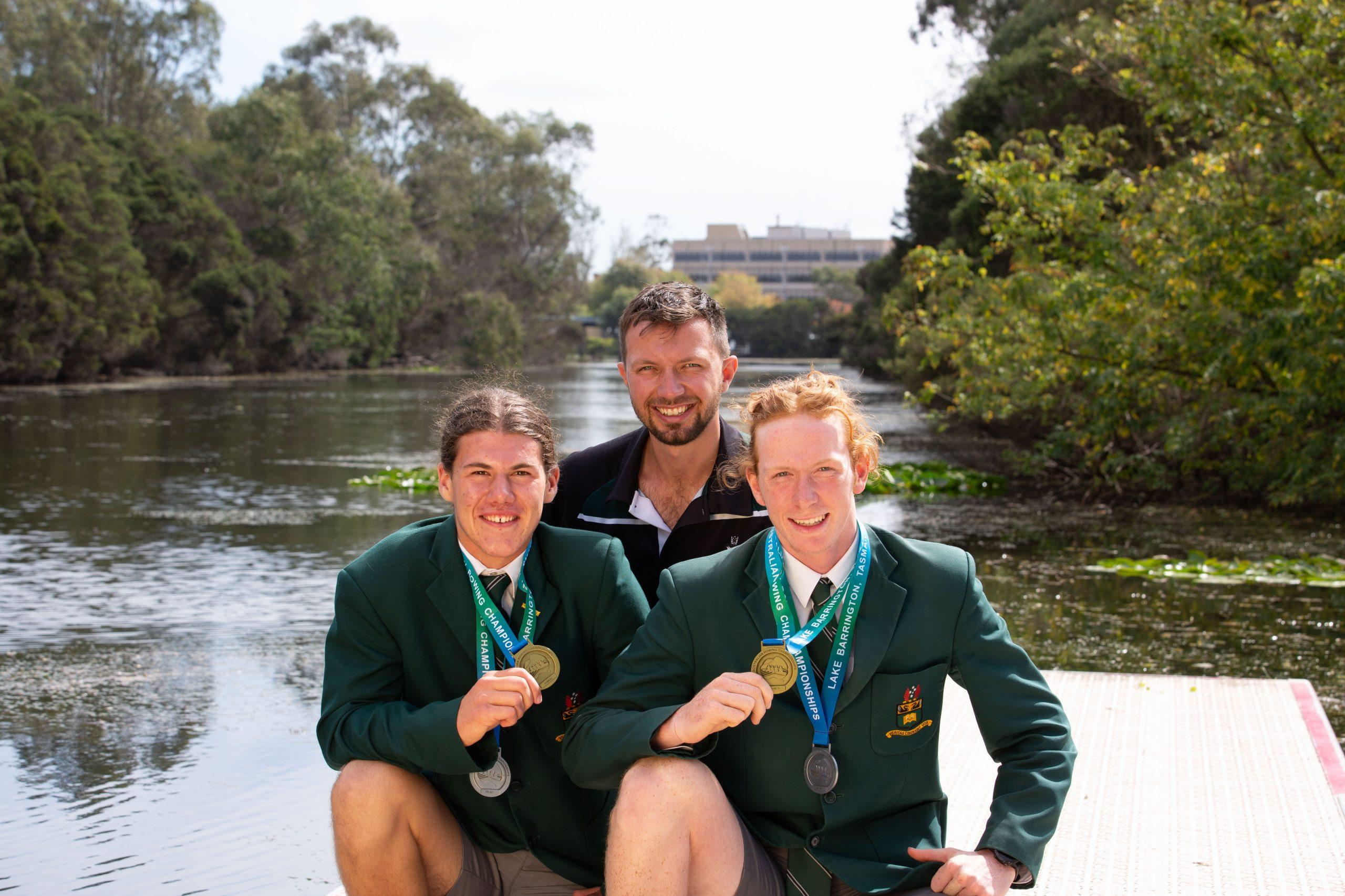 Gippsland Grammar Year 12 students Billy Osborne and Lindsay Hamilton with Head of Rowing Nick Bartlett have been selected in Rowing Australia’s team to represent Australia at the World Championships in Italy in July.