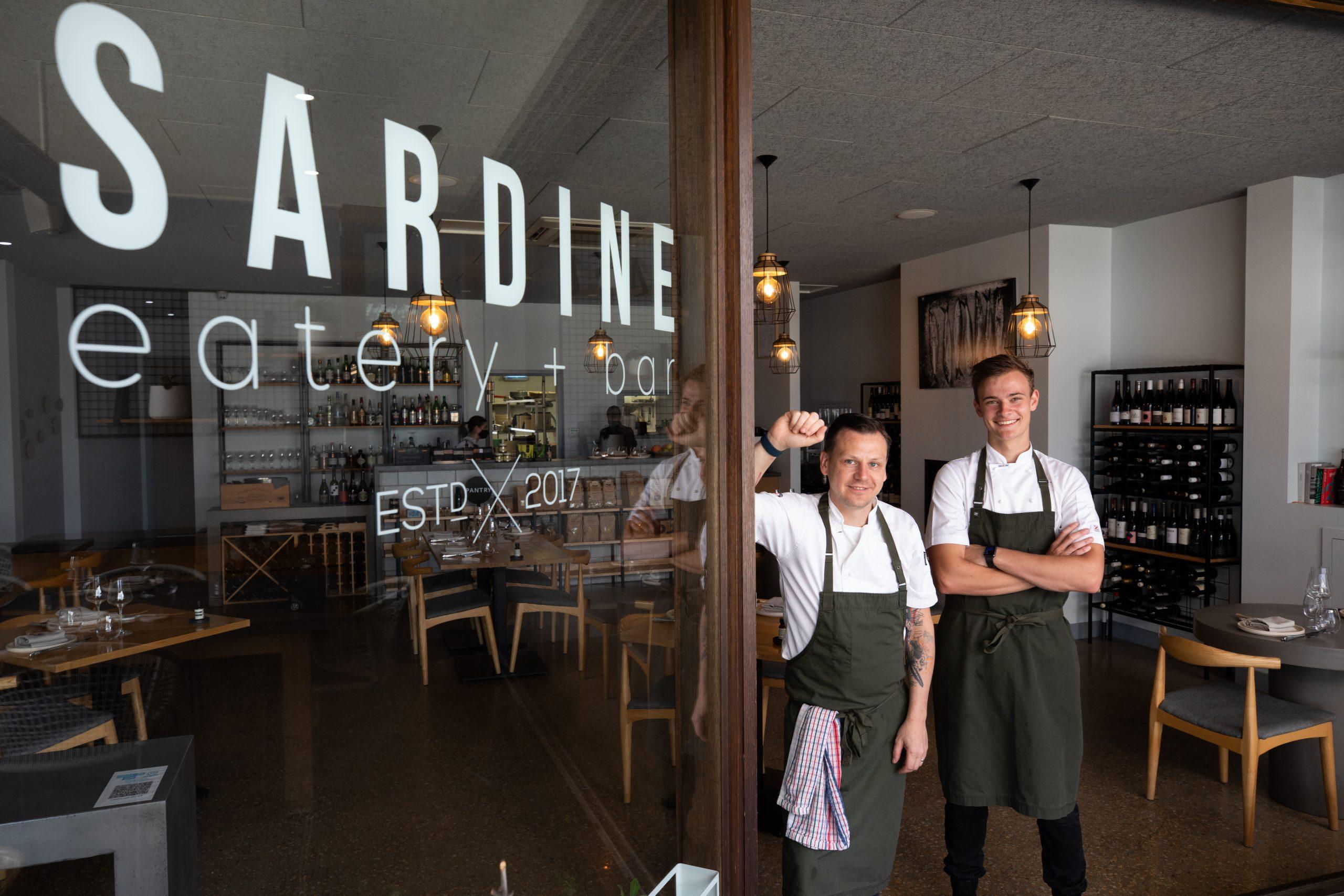 Sardine eater + bar owner and head chef Mark Briggs with apprentice chef and former Gippsland Grammar student Oskar Watkinson.